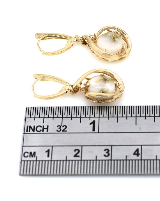 Gold in Quartz Diamond Accent Drop Earrings